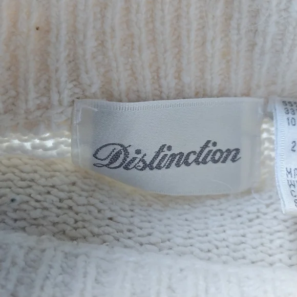 Vtg Distinction Large Silk Angora Off White Knit Lambs Wool Embroidered Sweater - Picture 8 of 14